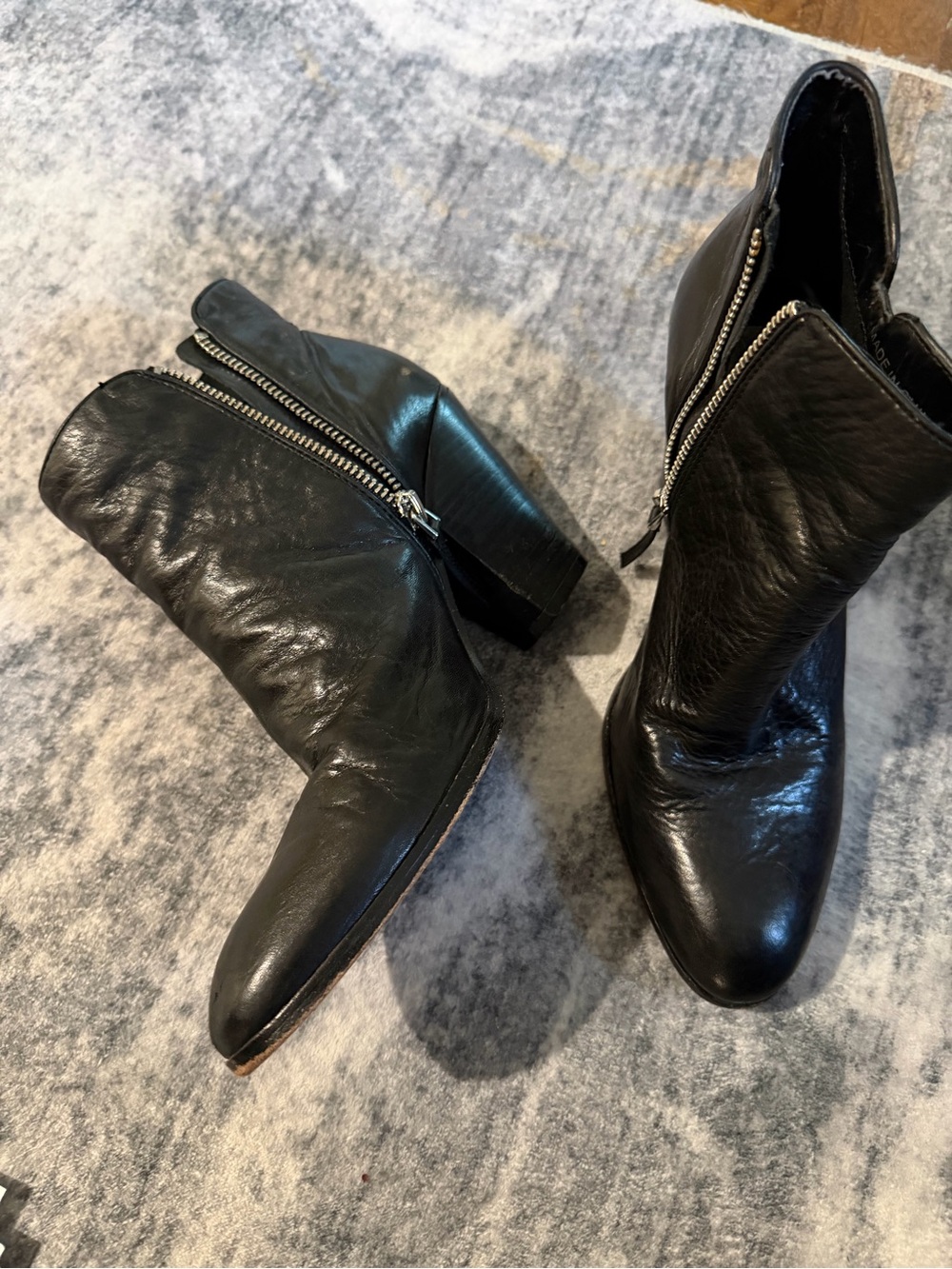 Black All Leather Ankle Boots with Side Zipper